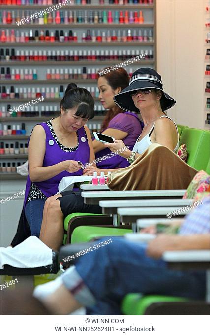 Lori Loughlin pampers herself with a mani-pedi and massage at the nail salon Featuring: Lori Loughlin Where: Los Angeles, California