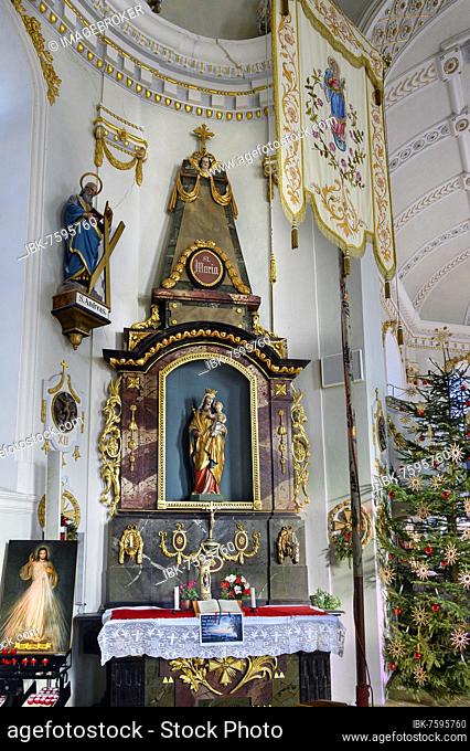 Side altar, St. Magnus Church in Buchenberg, Allgäu, Bavaria, Germany, Europe