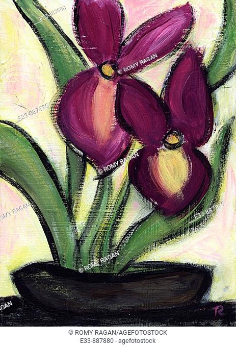 'Irises' 5 x 7 inches, acrylic on panel  Part of the '30 Flowers' series