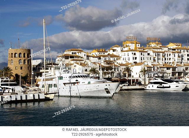 Puerto Banus (Marbella) Spain. Yachts moored in the marina of Puerto Banus in Marbella town