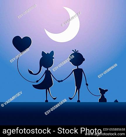 Couple on the moonlight vector Stock Photos and Images | agefotostock