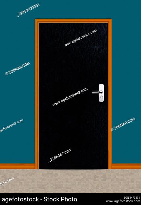 One black apartment wooden door