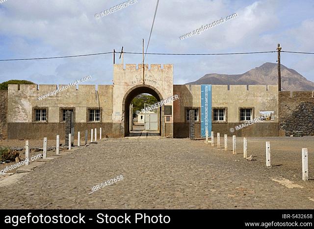 Entrance portal, infirmary, Tarrafal concentration camp, Monte Graciosa, Santiago Island, Republic of Cape Verde