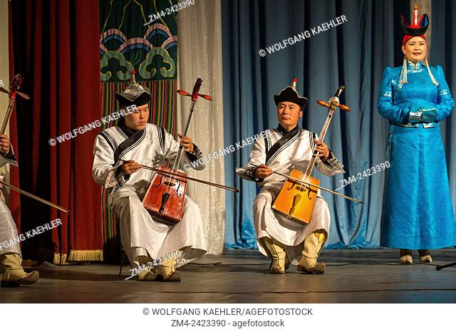 Cultural Long Song performance with Morin khuur (string instrument - horse-head-violin) at the National Academic Drama Theatre, Ulaanbaatar, Mongolia