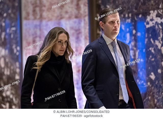 Eric Trump (R) and his wife Lara Trump (L) are seen upon their arrival in the lobby of Trump Tower in New York, NY, USA on January 13, 2017