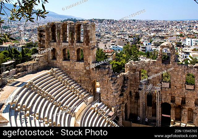 The Odeon of Herodes Atticus is a stone theatre structure located on the southwest slope of the Acropolis of Athens