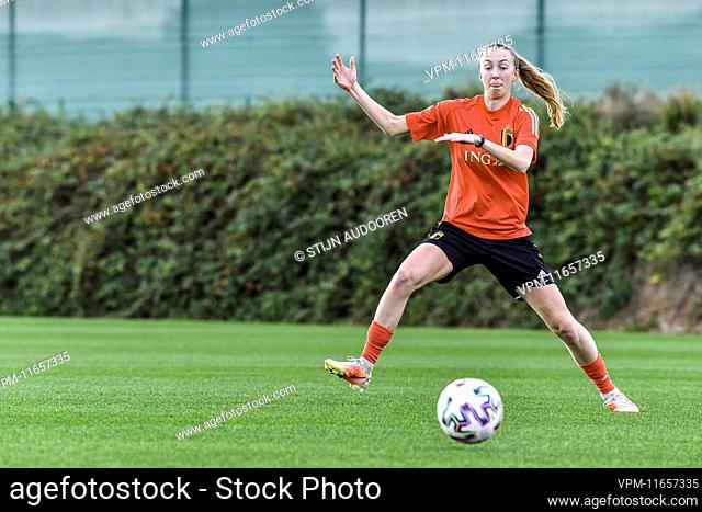 Belgium's Lisa Petry pictured in action during a winter training camp of Belgium's national women's soccer team the Red Flames