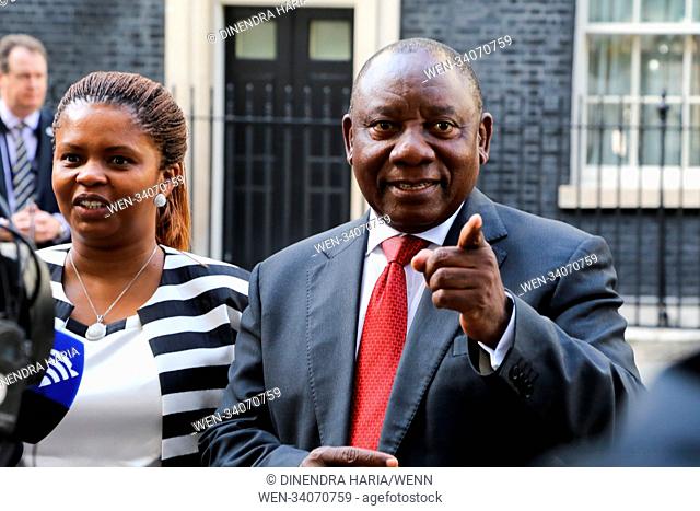 Prime Minister of South Africa Cyril Ramaphosa speaks to the media in Downing Street following his meeting with Prime Minister Theresa May Featuring: Cyril...