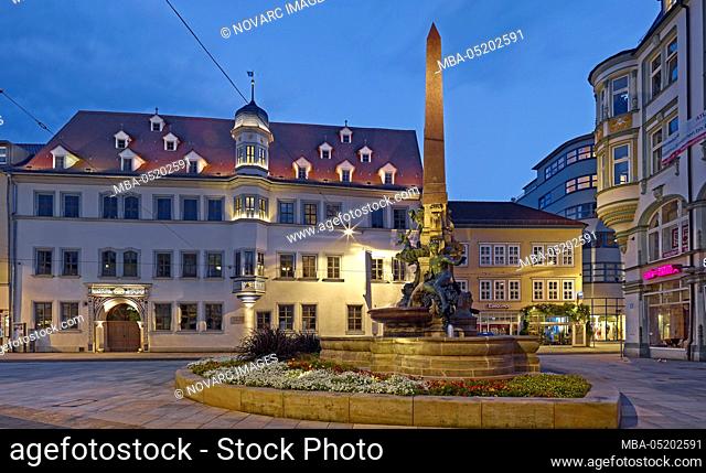 Angerbrunnen and house Dacher”den in Erfurt, Thuringia, Germany