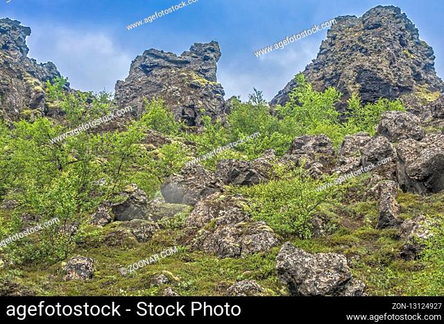 Strange Rock Formations At Dimmuborgir Akureyri Iceland