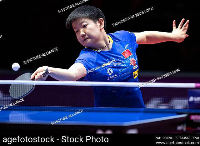 01 February 2020, Saxony-Anhalt, Magdeburg: Table tennis: German Open, women, singles, quarter finals, Wang (China) - Sun (China)
