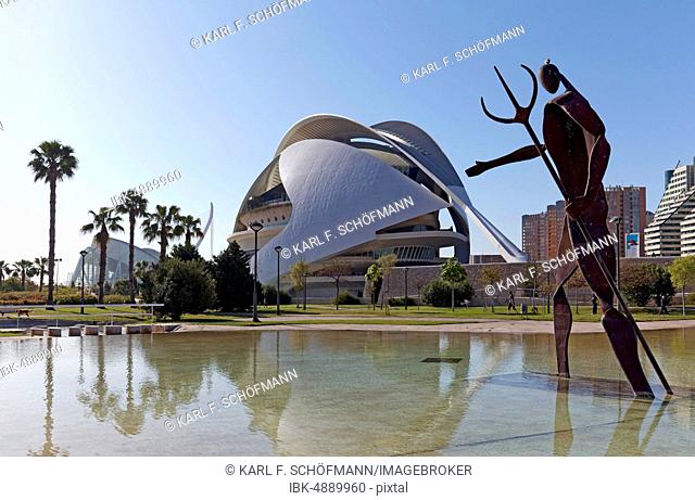 Opera, Palau de les Arts Reina Sofia, Neptune Statue, CAC, Ciudad de Las Artes y de Las Ciencias, Architect Santiago Calatrava, Valencia, Spain