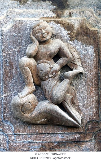 Carved teak figure, Monastery Shwe In Bin Kyaung, Mandalay, Burma, Myanmar