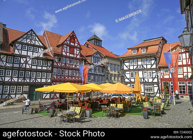 Marketplace, half-timbered houses, Allendorf, Old Town, Bad Sooden-Allendorf, Hesse, Germany, Europe