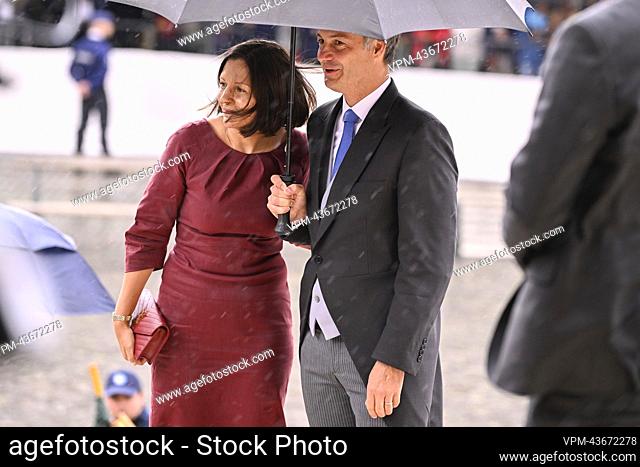 Prime Minister Alexander De Croo and his wife Annik Penders pictured arriving for the wedding ceremony of Princess Maria-Laura of Belgium and William Isvy