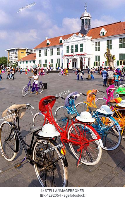 Colourful bicycles, Taman Fatahillah Square, Stadhuis behind, Kota, historic centre of Jakarta, West Java, Java, Indonesia