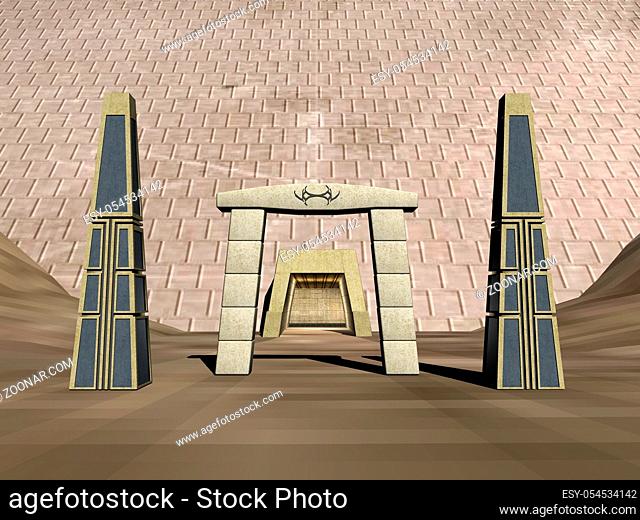 Pyramide mit Eingangstor und Säulen