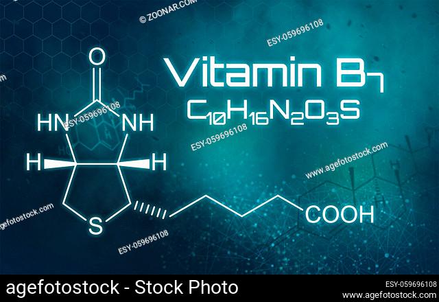 Chemical formula of Vitamin B7 on a futuristic background