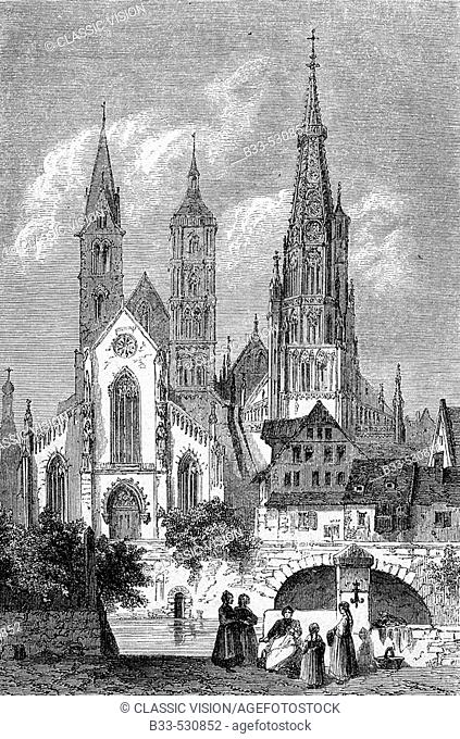 The church in 1850's. (From 'Le Tour du Monde', 1860's). Esslingen, near Stuttgart. Germany