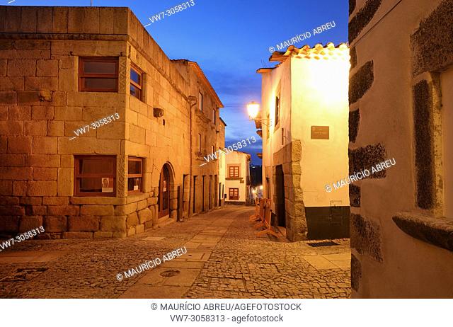 The medieval walled city of Miranda do Douro at twilight. Tras os Montes, Portugal