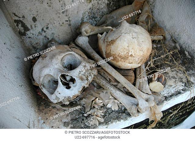 Santa Cruz, near Panjim Goa, India: skulls and bones at the local cemetery