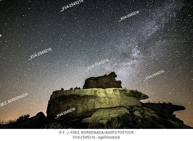 Milky way over Monegros desert. Huesca, Aragon, Spain