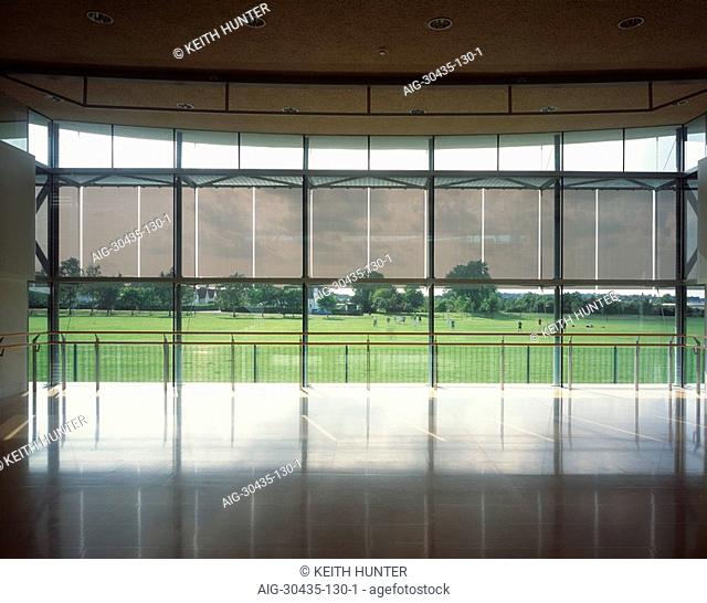 The Space Centre for Dance, Dundee College, Scotland. Dance Studio 1 view to parkland. Architect: Nicoll Russell Studios