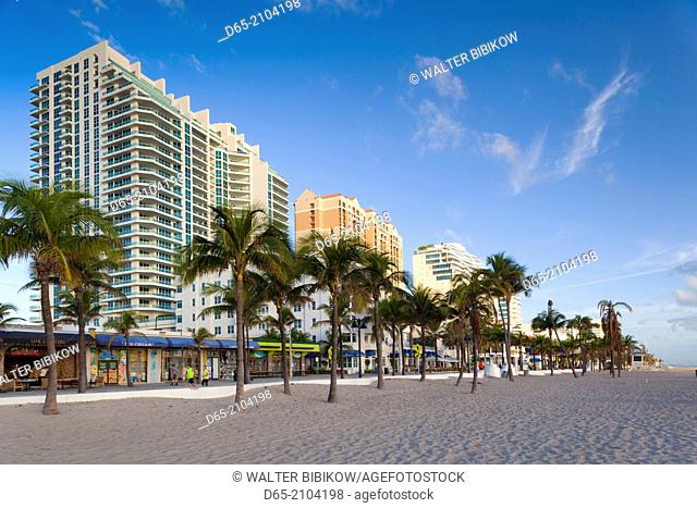 USA, Florida, Fort Lauderdale, Fort Lauderdale Beach, high rise buildings, dawn