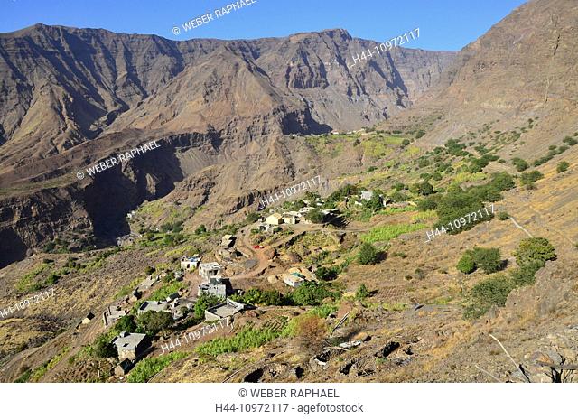 Cape Verde, Cape Verde Islands, Santo antao, tarrafal de Monte trigo, valley, rock, cliff, mountains, covao, half desert, village