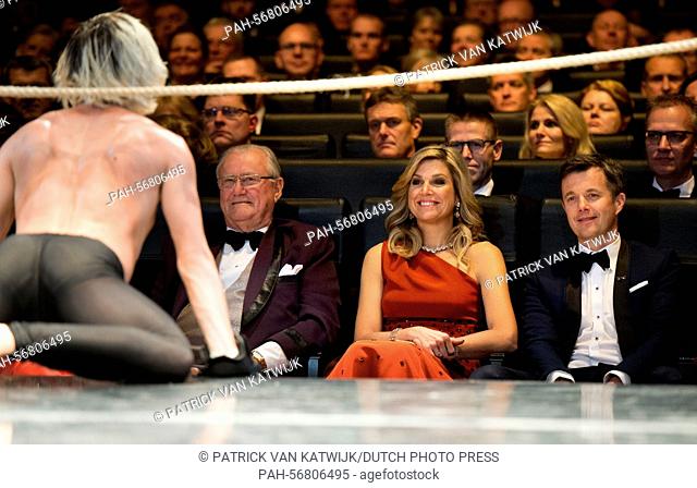 Prince Henrik, Queen Maxima and Crown Prince Frederik attend the Dutch Culture Night as part of the Dutch state visit at the Royal Library in Copenhagen