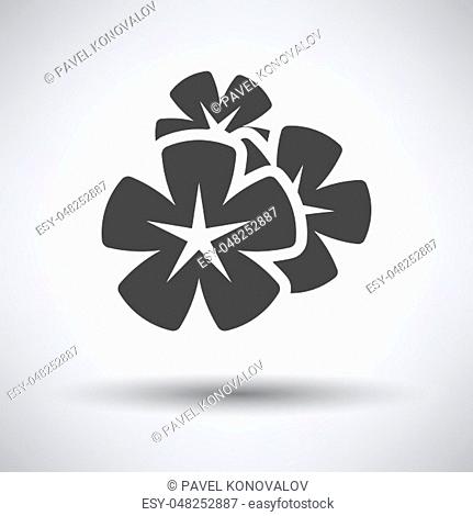 Frangipani flower icon on gray background with round shadow. Vector illustration
