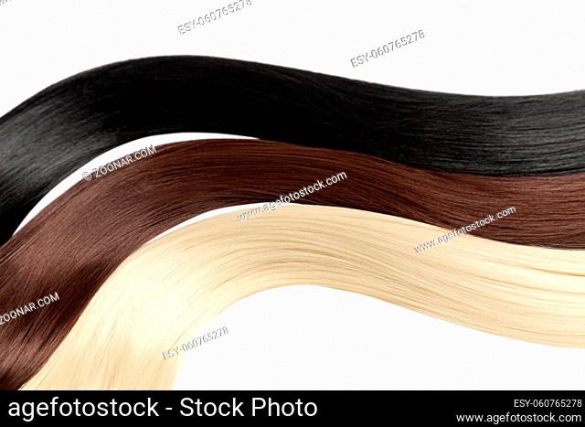 Closeup on luxurious colorful straight glossy hair
