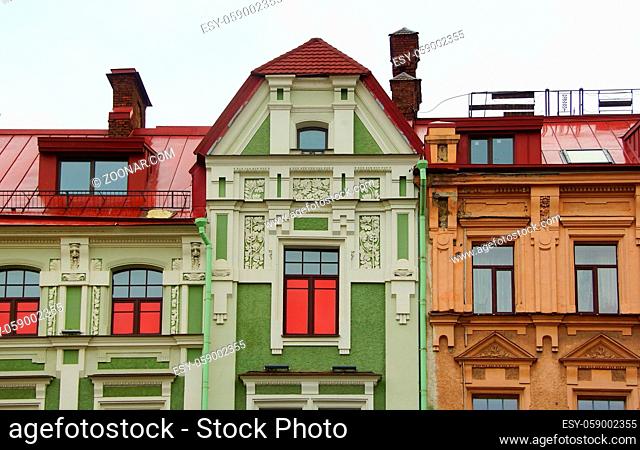 Fragment of the facade of a dwelling house in Art Nouveau style in Kronverskiy prospekt in Petersburg