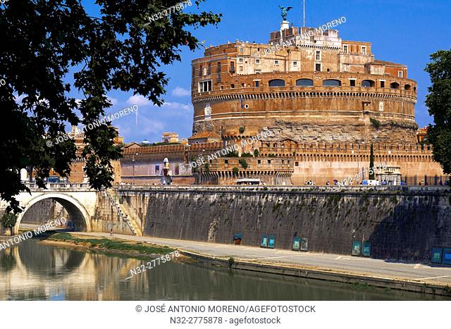 Sant Angelo Castle, Sant Angelo Bridge, River Tiber, Sant Angelo Castel, Mausoleum of Hadrian, Rome, Lazio, Italy