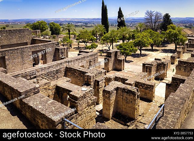 Overall view of the Upper Level in the 10th century fortified palace and city of Medina Azahara, also known as Madinat al-Zahra, Cordoba Province, Spain