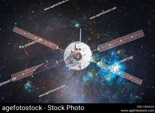 Spacecraft launch into space. Cosmos art. Elements of this image furnished by NASA