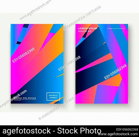 Minimal cover set design vector illustration. Neon blurred pink blue gradient. Abstract retro 80s style texture geometric pattern lines