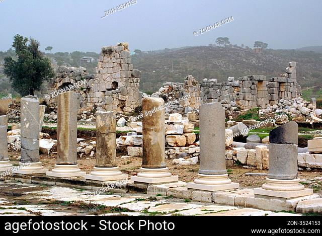 Columns on the street in ruins of Patara, Turkey