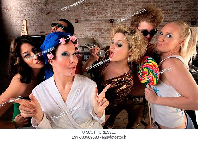 Funky housewife with rowdy group
