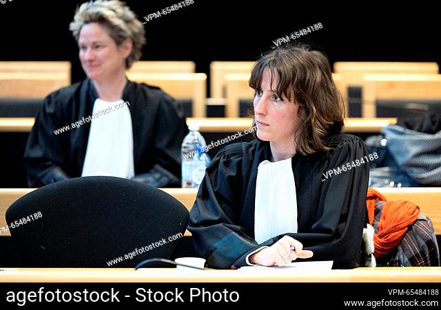 Lawyer Isabelle Vander Eyden and Lawyer Elize Vanhoestenberghe pictured during the jury constitution session at the assizes trial of De Leenheer for the death...