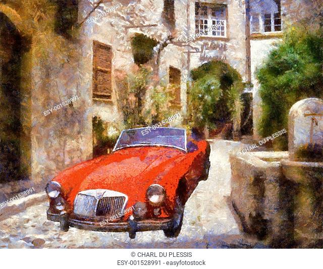 Vintage cars oil painting