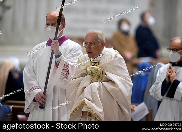 Holy thursday. Cardinal Giovanni Battista Re, Dean of the College of Cardinals, celebrates Holy Mass in Coena Domini in St