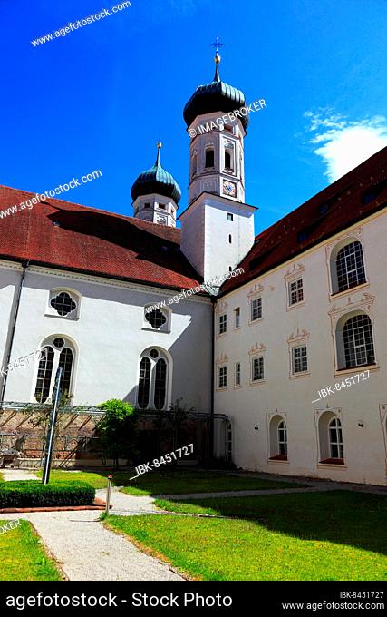 Cloister in the Benediktbeuren Monastery, former Benedictine Abbey, now a branch of the Salesians of Don Bosco, Bad Tölz-Wolfratshausen district, Bavaria