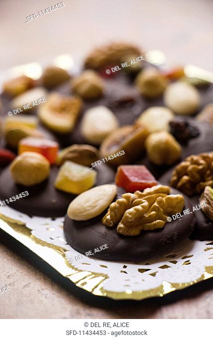 Mendiants with nuts and candied fruit