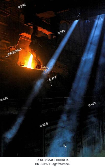 Casting of steel, foundry at HKM, Duisburg-Ehingen, NRW, Germany