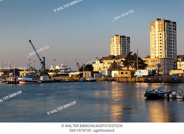 France, Normandy Region, Manche Department, Cherbourg-Octeville, buildings of the Avant Port, sunset