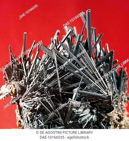 Stibnite or antimonite crystal habit, sulphide
