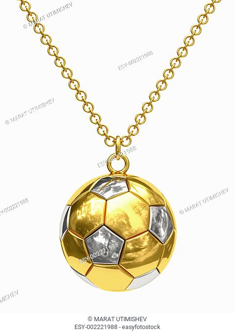 Gold pendant in shape of soccer ball on chain