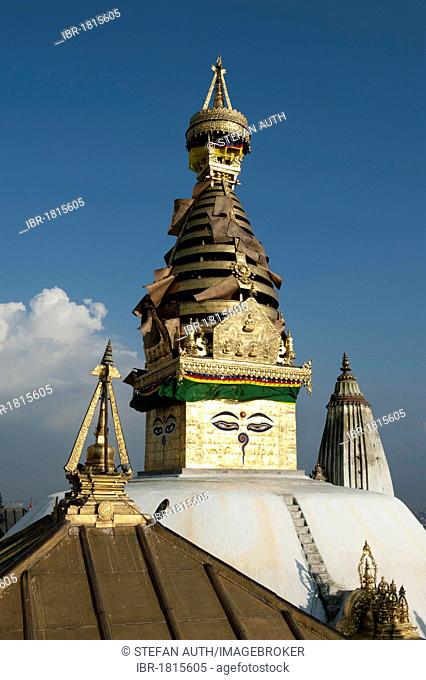 Tibetan Buddhism, Hinduism, Swayambhunath Temple, Golden Tower, the eyes of Buddha, Kathmandu, Kathmandu Valley, Nepal, Asia
