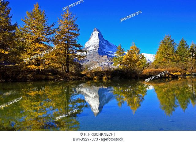 lake Grindji and Matterhorn in autumn, Switzerland, Valais